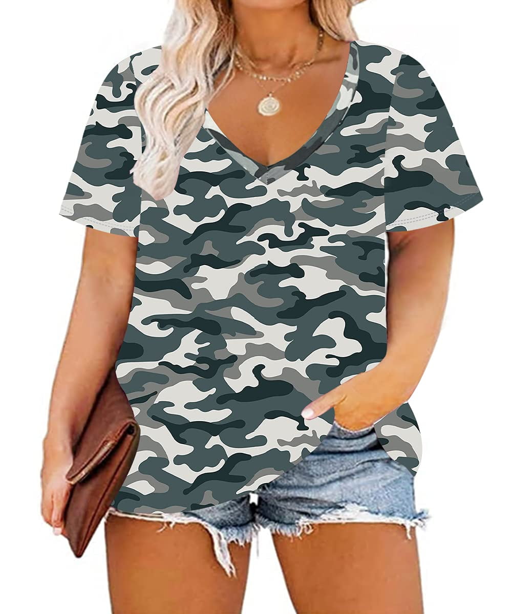 TIYOMI Plus Size Women's Tunic Blouse - Short Sleeve, Floral, V-Neck, XX-Large
