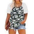 thumbnail image 1 of TIYOMI Camo Plus Size Tops Womens Short Sleeve Stripe Summer T-Shirts Raglan Round Neck Army Green Color Block Blouses 2XL 18W 20W, 1 of 3
