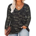 thumbnail image 1 of TIYOMI Ladies Plus Size 4X Camo Tunic Long Sleeve Army Green V Neck Shirt Casusal Tops Fall Winter Blouses 4XL 24W 26W, 1 of 5