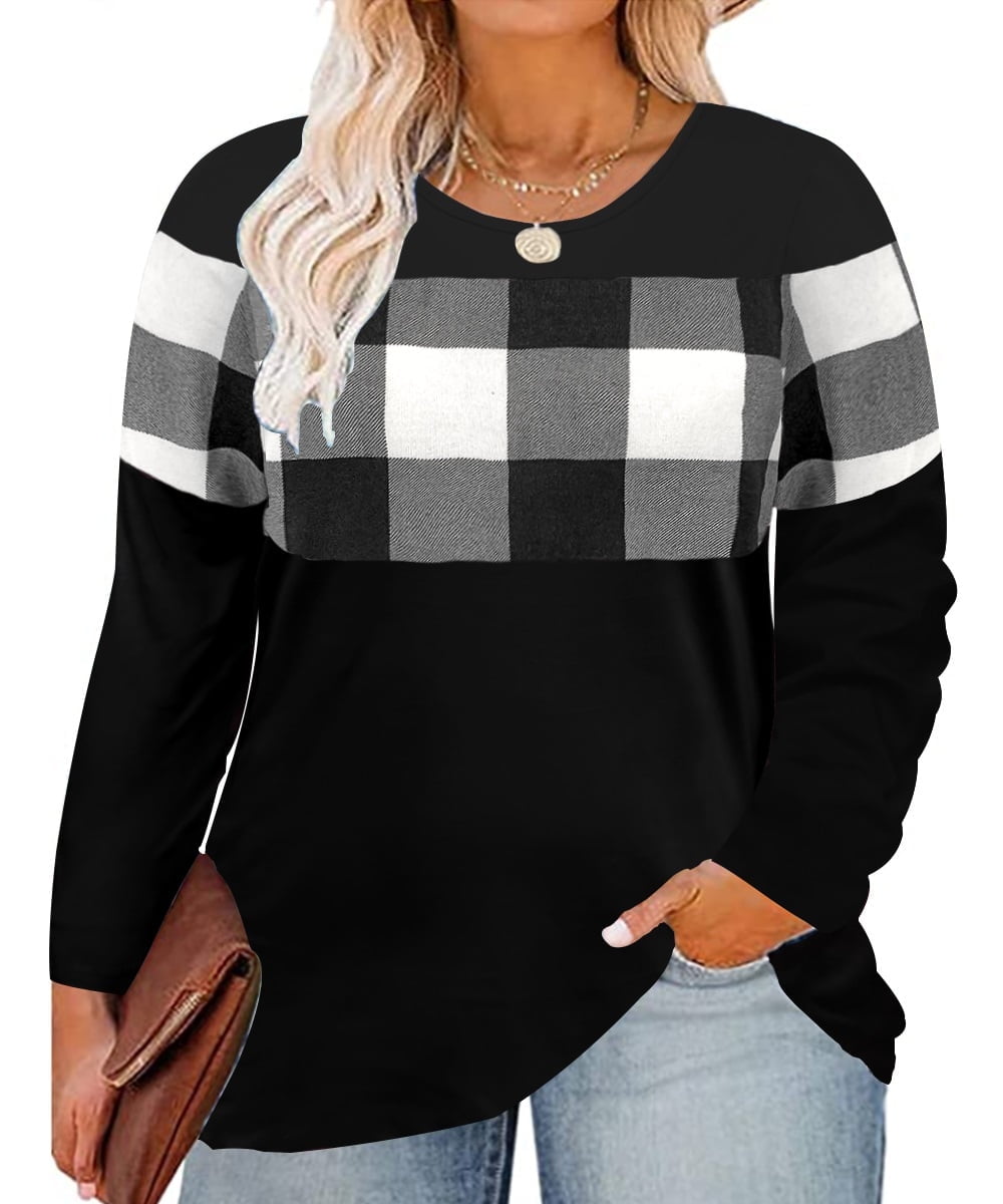 TIYOMI Plus Size Long Sleeve Tops - Color Block Tunics For Women Fall/Winter