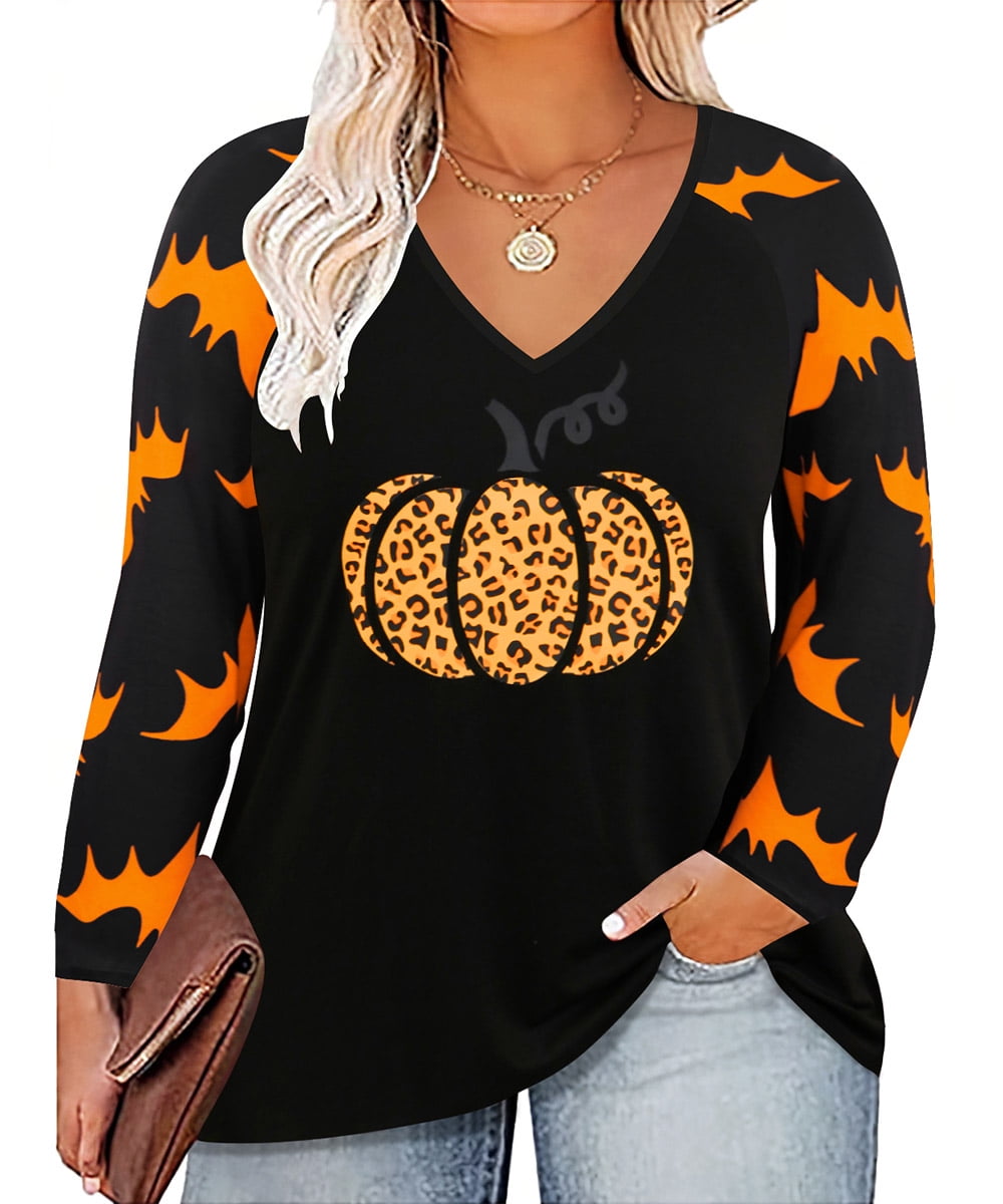 TIYOMI Ladies Plus Size 4X Halloween Leopard Bat Shirts Pumpkin Black ...
