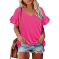 thumbnail image 1 of TIYOMI Ladies Plus Size 4X Hot Pink Tops V Neck Shirts Ruffle Short Sleeve Blouses Summer Pullover 4XL 24W 26W, 1 of 2