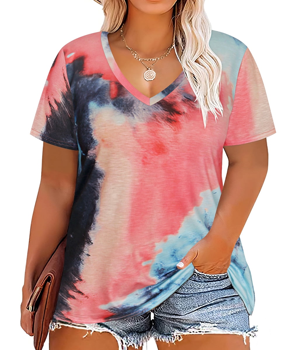 LiMoi Summer Tops For Women 2025 Vacation 3 Quarter Length Sleeve Plus Size Tunic Tops Women Oversized Tee Shirts Women Vintage Graphic Tshirts Shirts Wo