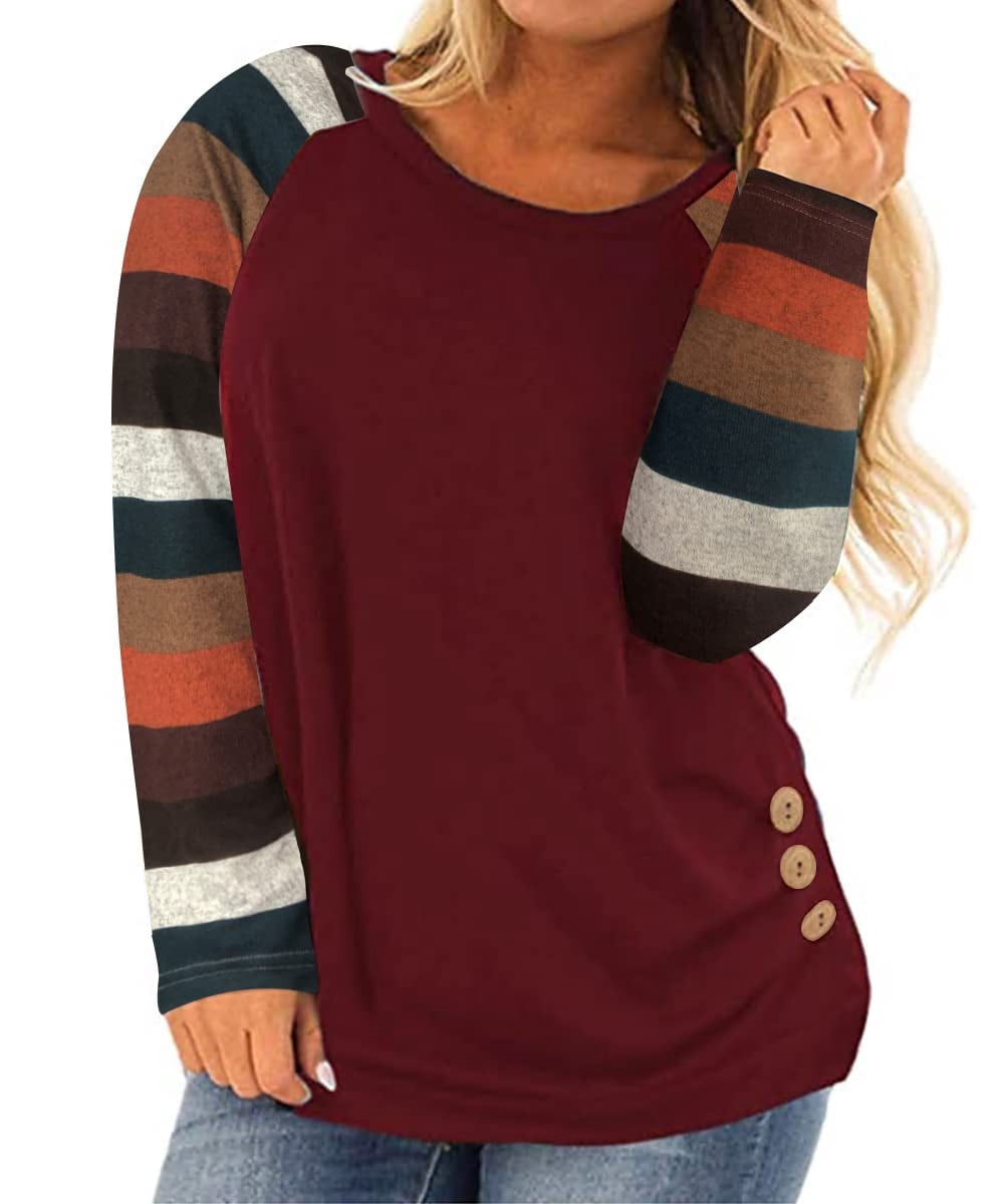 CARCOS Plus Size Womens Tunic Top - Color Block Raglan Long Sleeve Shirt | 2XL Purple - View #6