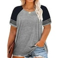 thumbnail image 1 of TIYOMI Ladies Plus Size 4X Stripe Sleeve Raglan Tunic Short Sleeve Grey Crewneck Shirt Casusal Tops Color Block Blouses 4XL 24W 26W, 1 of 4