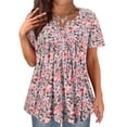 thumbnail image 1 of TIYOMI Ladies Plus Size 4X Swing Flowy Floral Tops Henley Blouses Summer Short Sleeve Buttons Up Tunics Pink Flower Dressy Blouses Pleated Babydoll Casual Tunics 4XL 24W 26W, 1 of 6