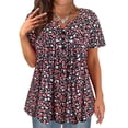 thumbnail image 1 of TIYOMI Ladies Plus Size 4X Swing Flowy Tops Henley Blouses Summer Short Sleeve Buttons Up Tunics Orange Floral Dressy Blouses Pleated Babydoll Casual Shirts Solid Tee Fall Tunics 4XL 24W 26W, 1 of 6