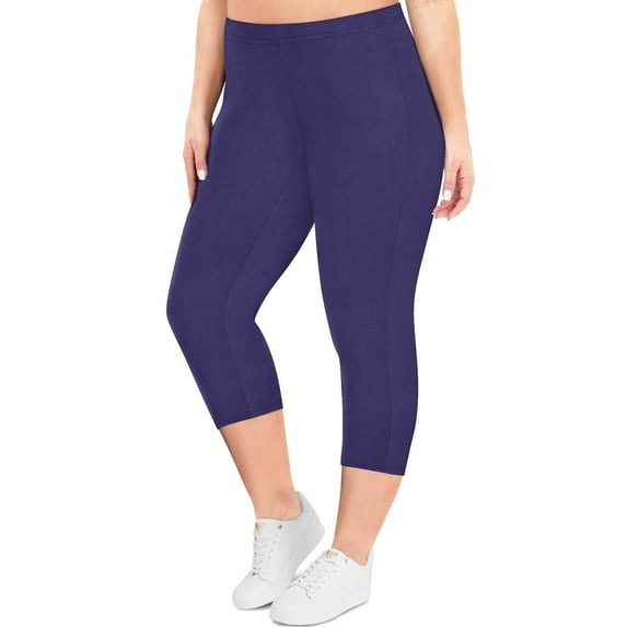 TIYOMI Ladies Plus Size Capri 4X Navy Blue Casual Stretchy High Waist Leggings Knee-Length Solid Leggings Tummy Control Workout Capris 4XL 26W