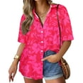 thumbnail image 1 of TIYOMI Ladies Plus Size Floral Shirts Short Sleeve 4X Tops Hot Pink Shirts Hawaiian Button Down Tee Summer Loose Fit Blouse 4XL 24W 26W, 1 of 3