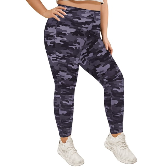 TIYOMI Ladies Plus Size Pants 4X Black Camo Casual Full Length Ankle Leggings High Waist Leggings Butt Fit Bottom Pants Fall Winter Pants 4XL 26W