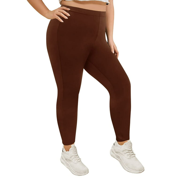 TIYOMI Ladies Plus Size Pants 4X Brown Casual Full Length Ankle Leggings  Solid Color High Waist Leggings Butt Fit Bottom Pants Fall Winter Pants 4XL