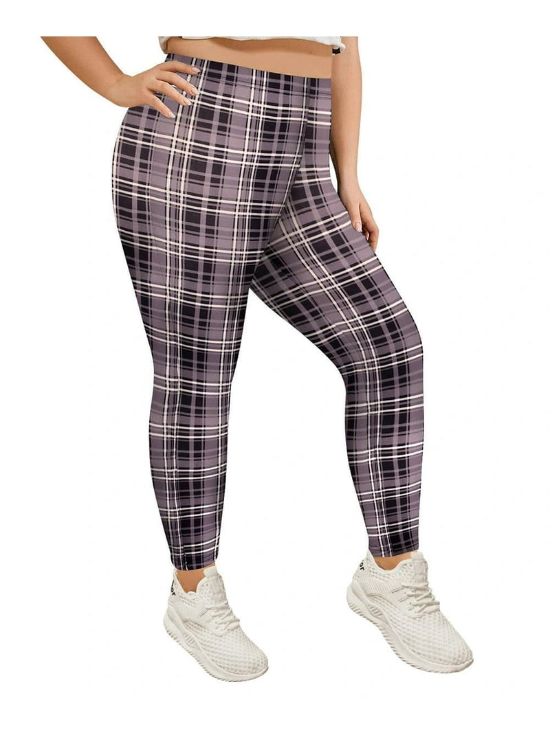 TIYOMI Ladies Plus Size Pants 4X Grey Plaid Casual Full Length