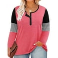 thumbnail image 1 of TIYOMI Ladies Plus Size Tops Henley Crewneck Long Sleeve Pink 4X Tunics Striped Color Block Sleeve Button T-shirts Tee Fall Winter Tee 4XL 24W 26W, 1 of 3