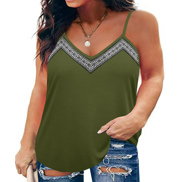 TIYOMI Plus Size 5X Camisoles For Women Bohemian Tank Tops V Neck Green  Summer Camisoles 5XL 26W 28W 