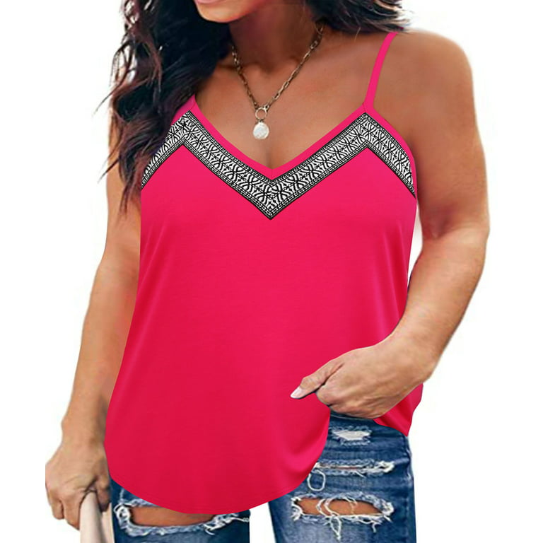TIYOMI Plus Size 5X Camisoles For Women Bohemian Tank Tops V Neck Hot Pink  Summer Camisoles 5XL 26W 28W 