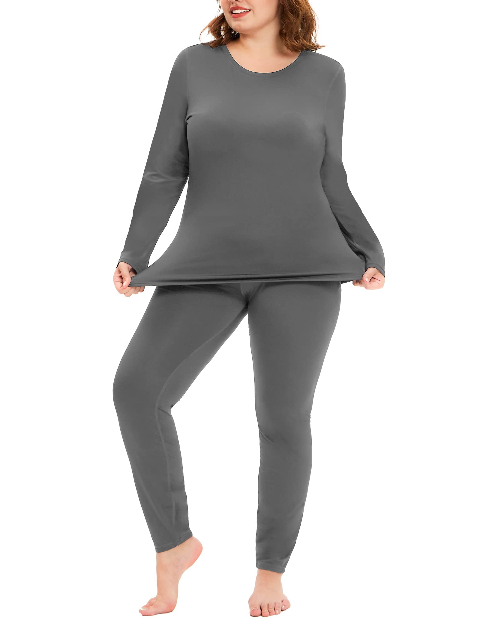 TIYOMI Plus Size 5X Dark Grey Thermal Underwear Suits For Women Long Johns  Fleece Lined Base Layer Crewneck Top and Bottom Sets Fall Winter Pajama