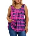thumbnail image 1 of TIYOMI Plus Size 5X Tank Tops For Women Tie Dye Pleated Tunic Tank Tops Crewneck Sleeveless Shirts Summer Purple Tank Tops Ruffle Flowy Pleated Blouses 5XL 26W 28W, 1 of 5