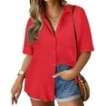 thumbnail image 1 of TIYOMI Plus Size American Flag Tops For Women Short Sleeve Red Collared Blouses Button Down Red Shirts V Neck Shirts Summer Casual Tops XL 14W 16W, 1 of 3