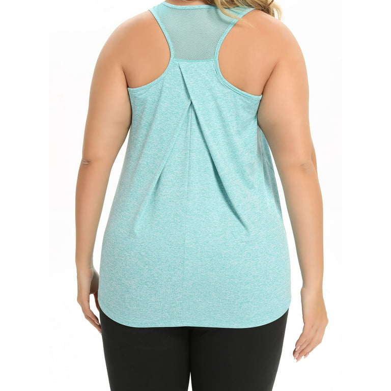 TIYOMI Plus Size Athletic Tank Tops For Women Sport Green Summer Shirts  Racerback Yoga Sleeveless Pullover Workout Running Exercise Tee XL 14W 16W