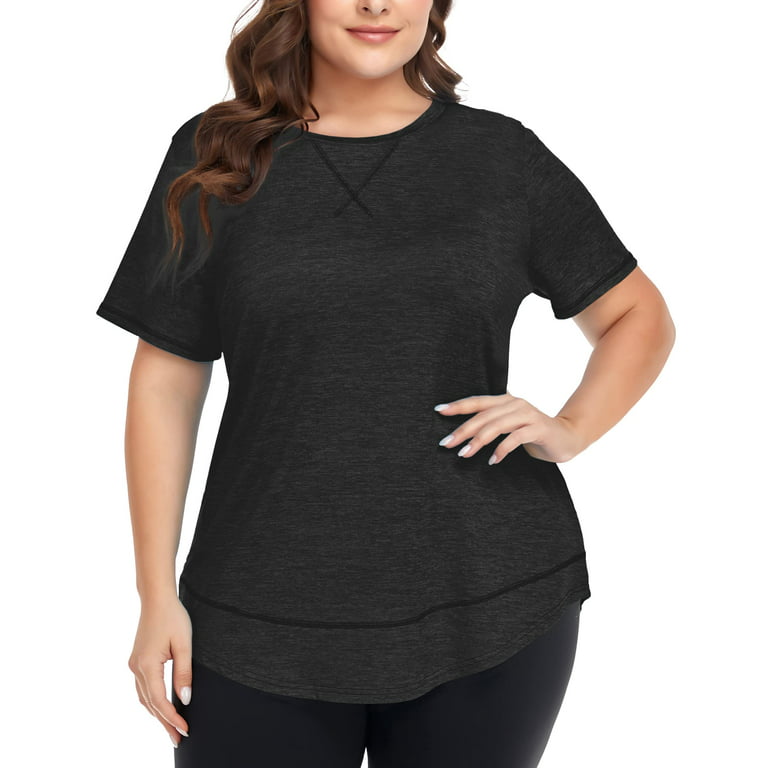 TIYOMI Plus Size Athletic Tops For Women Sport Black Summer Shirts