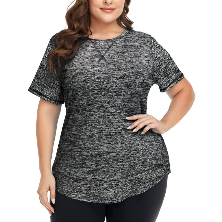 TIYOMI Plus Size Athletic Tops For Women Sport Grey Summer Shirts