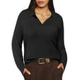 thumbnail image 1 of TIYOMI Plus Size Collared Polo Shirts For Women Black Long Sleeve Tops V Neck Knitting Blouses Collared Work Shirts Office Loose Fit Tunics Fall Winter Pullover XL 14W 16W, 1 of 4