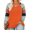 thumbnail image 1 of TIYOMI Plus Size Cow Print Tops For Women Pumpkin Orange Long Sleeve Button Blouses Raglan Color Block Sleeves Henley Crewneck Shirts Tee Loose Fit Tunics Fall Winter Casual Pullover XL 14W 16W, 1 of 1