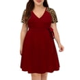 thumbnail image 1 of TIYOMI Plus Size Dress For Women 3X Short Sleeve Basic Raglan Leopard V Neck Summer Elegant Wine Red Casual Tie Waist Loose Fit Dress 3XL 22W 24W, 1 of 5