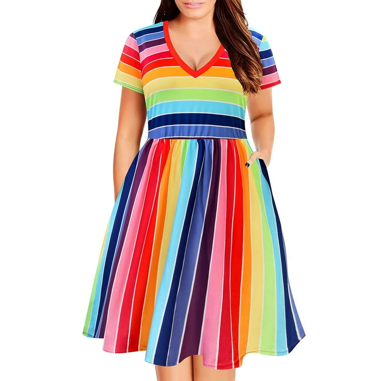 Rainbow plus size summer dresses shop