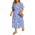 thumbnail image 1 of TIYOMI Plus Size Dress for Women Summer Ruffle Sleeve Dress Floral Print Dress Pleated V Neck Dress Blue Flower Maxi Dress Fashion Casual Flowy Boho Beach Vacation Sundress 4XL 24W 26W, 1 of 4