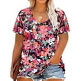 thumbnail image 1 of TIYOMI Plus Size Floral Tops For Women Short Sleeve T-Shirts Basic V-Neck Flower Tunics Casual Loose Fit Colorful Summer Blouses XL 14W 16W, 1 of 4
