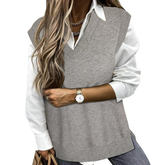 TIYOMI Plus Size Grey Sweater Vest For Women Sleeveless Tops V Veck Knitted Vest Fall Winter Cable Knit Tank Tops XL 14W 16W