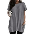 thumbnail image 1 of TIYOMI Plus Size Grey Tops For Women Summer Round Neck Short Sleeve Shirts Pocket Solid Tunic Tops Casual Long Tops Blouses Loose Fit T-Shirts XL 14W 16W, 1 of 6
