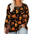 thumbnail image 1 of TIYOMI Plus Size Halloween Long Sleeve Criss Cross Cat Pumpkin Shirts For Women 5X Tops V Neck Pullover Fall & Winter Tunics 5XL 26W 28W, 1 of 3