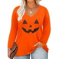 thumbnail image 1 of TIYOMI Plus Size Halloween Long Sleeve Orange Tops For Women 3X Graphic Grimace Pumpkin Shirts V Neck Tee Early Spring Fall Winter Pullover 3XL 20W 22W, 1 of 3