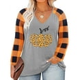 thumbnail image 1 of TIYOMI Plus Size Halloween Long Sleeve Tops For Women 3X Graphic Plaid Leopard Pumpkin Sweatshirts Raglan Grey Blouses Crewneck Color Block Tee Early Spring Fall Winter Pullover 3XL 20W 22W, 1 of 3