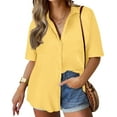 thumbnail image 1 of TIYOMI Plus Size Hawaiian Shirts for Women Button Down Shirts 2X Yellow Collared Tops V Neck Casual Blouse Summer Loose Fit Blouses 2XL 18W 20W, 1 of 3