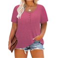 thumbnail image 1 of TIYOMI Plus Size Henley Shirts Womens Buttons Up Summer Tops Short Sleeve 2x Tunics Pink Purple Henley Crewneck Tees Casual Blouses 2XL 18W 20W, 1 of 4