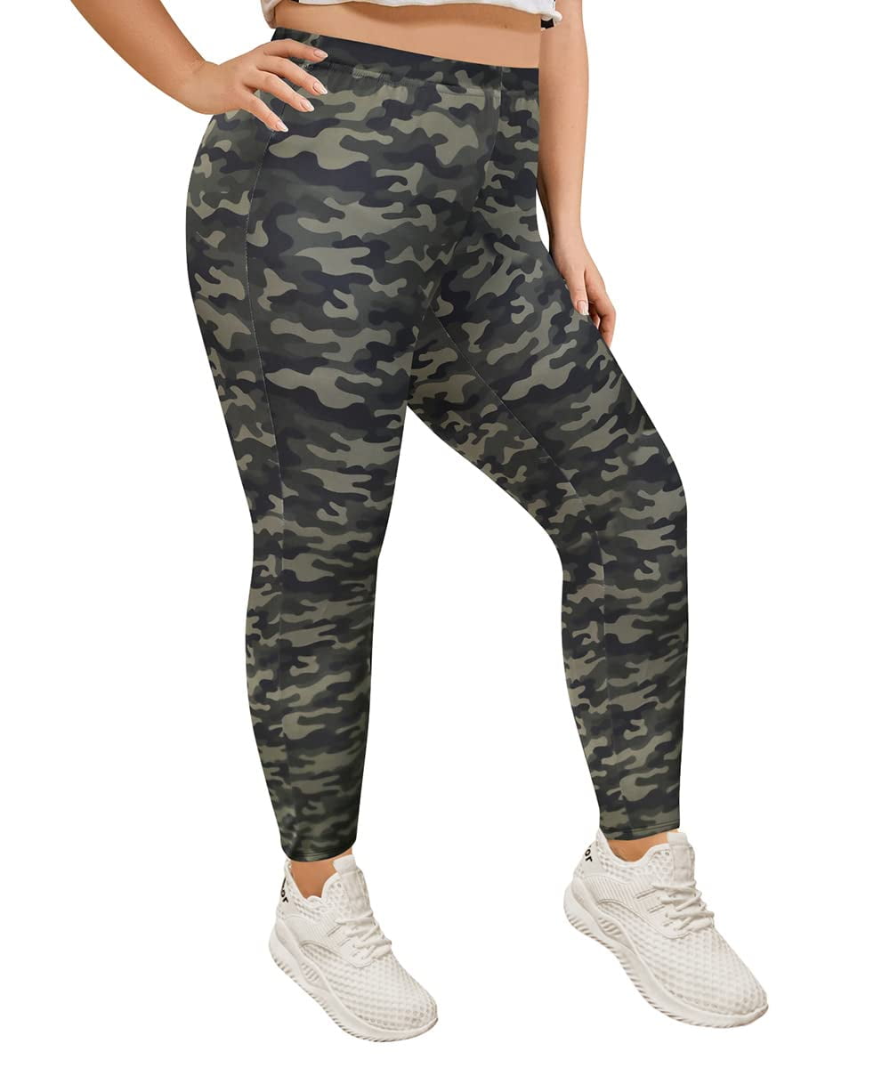 TIYOMI Plus Size Leggings For Women Army Green Camo Pants Stretchy Butt Fit  High Waist Ankle Leggings Soft Workout Fall Winter Casual Leggings XL 14W  16W 