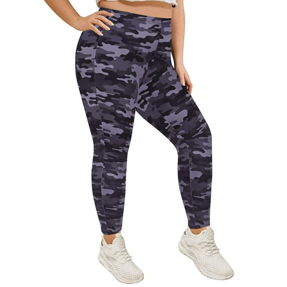 TIYOMI Plus Size Leggings For Women Black Camo Pants Stretchy Butt Fit High Waist Ankle Leggings Soft Workout Fall Winter Casual Leggings XL 14W 16W