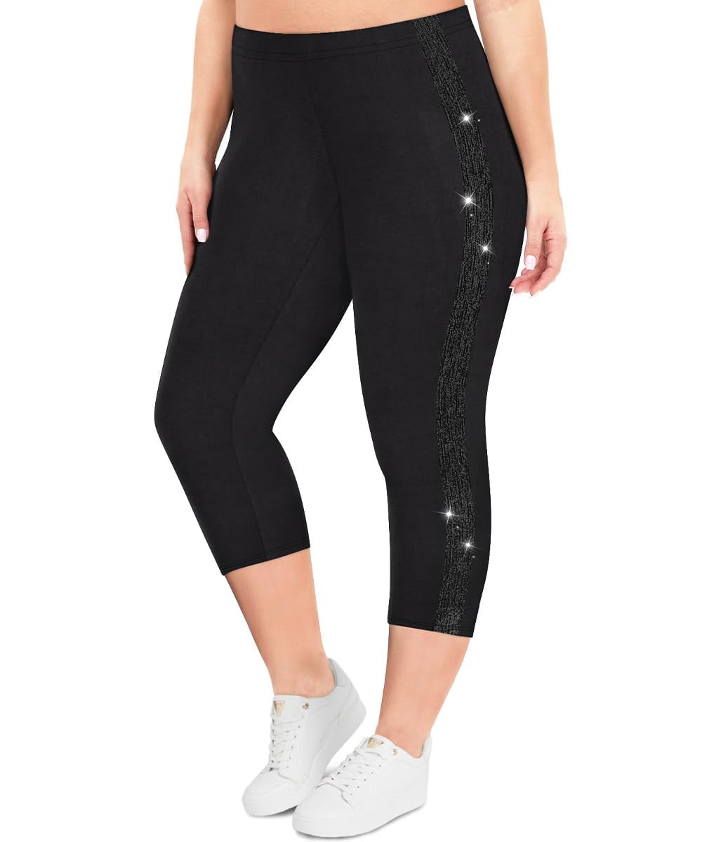 Ladies Leggings Black Sequin Leggings Plus Size Plus Size Sparkle