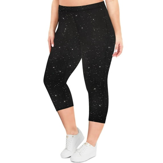TIYOMI Plus Size Leggings For Women 5X Black Sequin High Waist Capris Leggings Sparkle Knee-Length Tummy Control Capri Casual Outdoor Leggings 5XL 28W