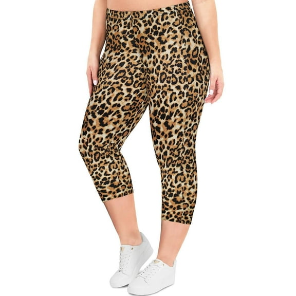 TIYOMI Plus Size Leggings For Women 5X Leopard High Waist Capris Animal Cheetah Leggings Knee-Length Tummy Control Capri Casual Outdoor Leggings 5XL 28W