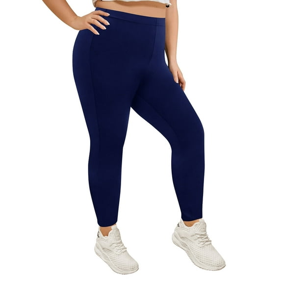 TIYOMI Plus Size Leggings For Women 5X Navy Blue High Waist Pants Full Length Butt Fit Pants Casual Solid Color Ankle Leggings Outdoor Fall Winter Pants 5XL 28W