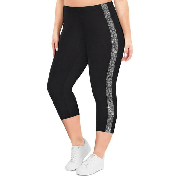 TIYOMI Plus Size Leggings For Women 5X Silver Diamond Side High Waist Capris Leggings Sparkle Knee-Length Tummy Control Capri Casual Outdoor Leggings 5XL 28W