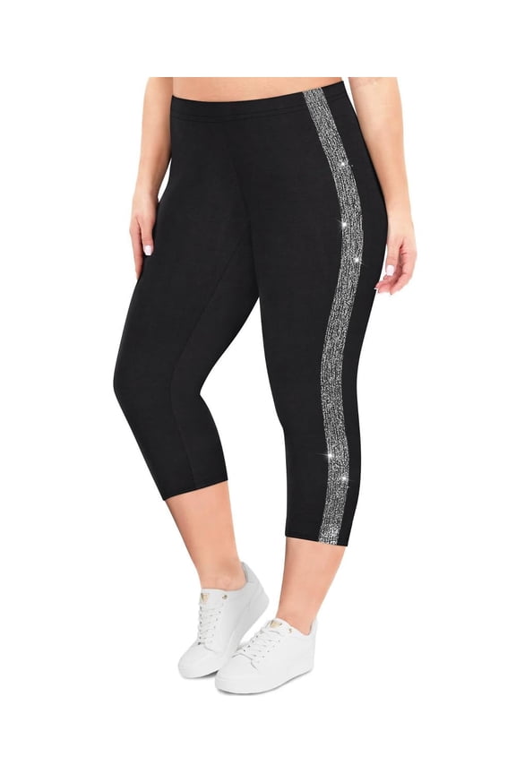Plus Size Leggings For Women 5X Silver Diamond Side High Waist Capris Leggings Sparkle Knee-Length Tummy Control Capri Casual Outdoor Leggings 5XL 28W