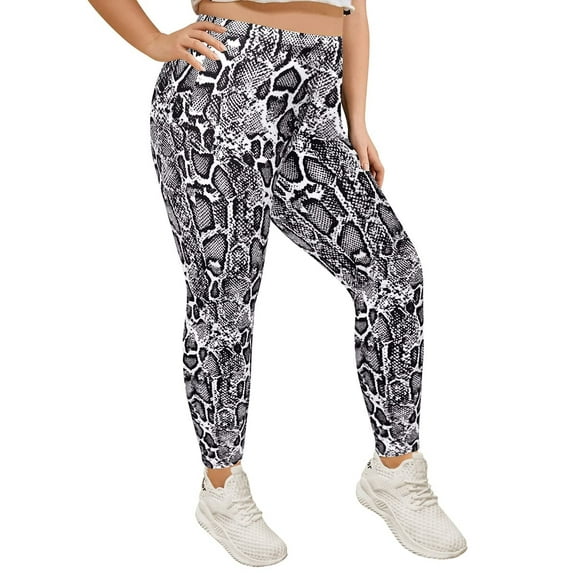 TIYOMI Plus Size Leggings For Women 5X Snakeskin Pattern High Waist Pants Full Length Butt Fit Pants Casual Ankle Leggings Outdoor Fall Winter Pants 5XL 28W