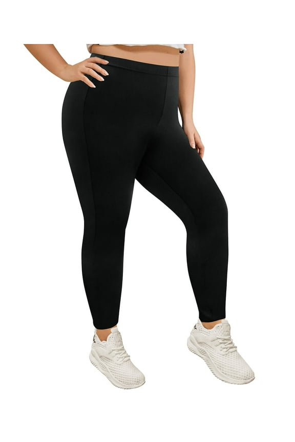 Plus Size Leggings For Women Black Pants Stretchy Butt Fit High Waist Solid Color Ankle Leggings Soft Workout Fall Winter Casual Leggings XL 14W 16W