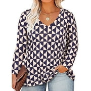 TIYOMI Plus Size Long Sleeve Tops For Women 3X Floral Shirts Causal Flower Blouses V Neck Grey Tee Fall Winter Tunics 3XL 20W 22W