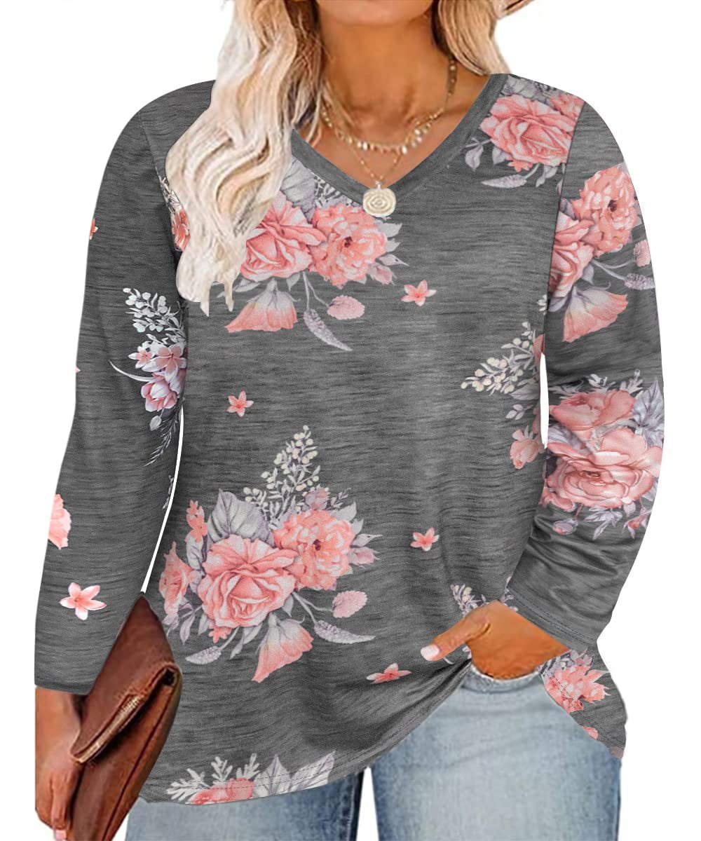 TIYOMI Plus Size Long Sleeve Tops For Women 3X Floral Shirts Causal ...